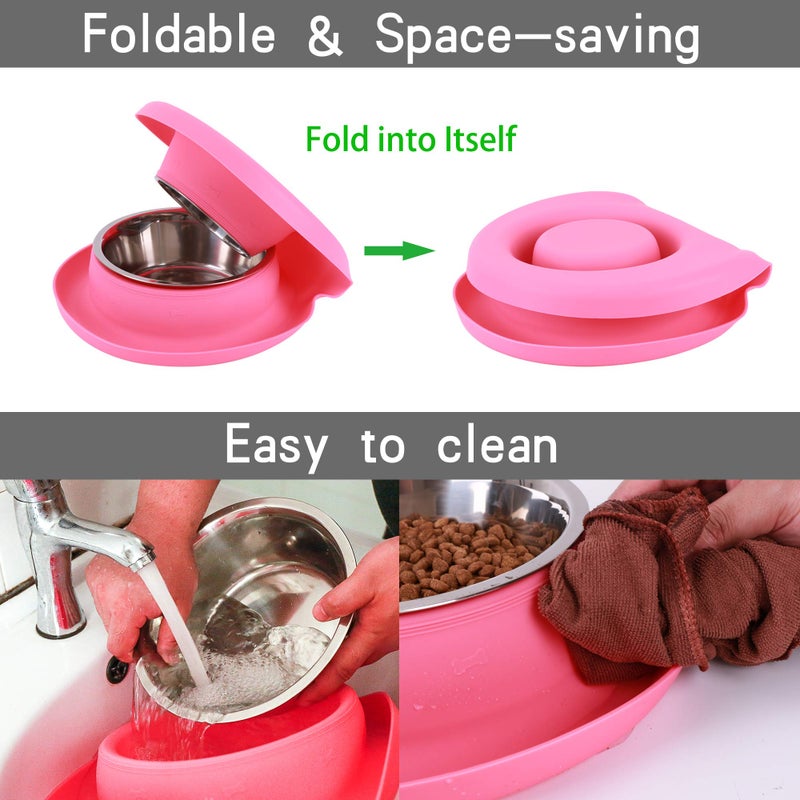 Yacee 100% Waterproof BPA Free Pet Dog Bowls2 Stainless Steelï¼ˆ53oz+27ozï¼‰ with 1.35â€œ Raised Edge Silicone Mat + Slow Feed Dog Water and Food Bowls for Feeding Large Dogs Cats Puppies (Pink) - Image 3